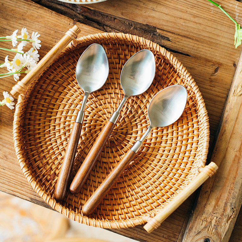 胡桃木西餐勺304不銹鋼餐勺