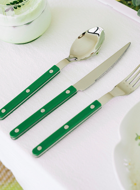 绿色手柄镜面西餐具餐具刀叉套装牛排高级家用ins风不锈钢甜品叉