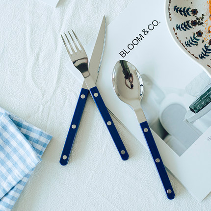 亚克力手柄刀叉勺餐具套装黄油刀304不锈钢蓝色餐具牛排刀叉餐厅
