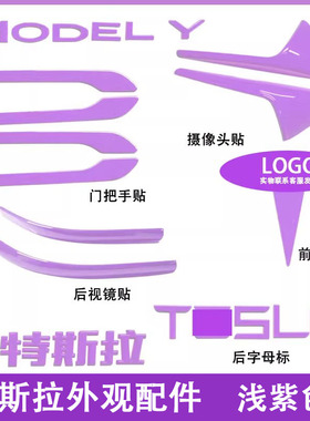 适用特斯拉ModelY/3焕新车标浅淡紫色尾门贴门把手装饰丫配件改装