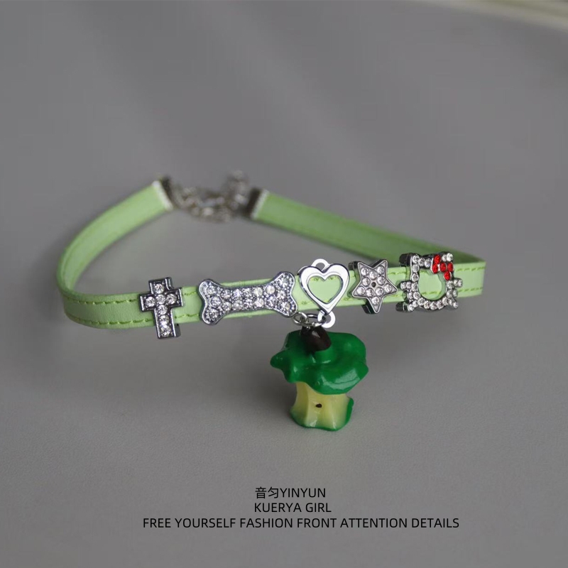 青苹果chocker项链y2k亚文化项圈小众多巴胺千禧甜酷辣妹绿色颈链