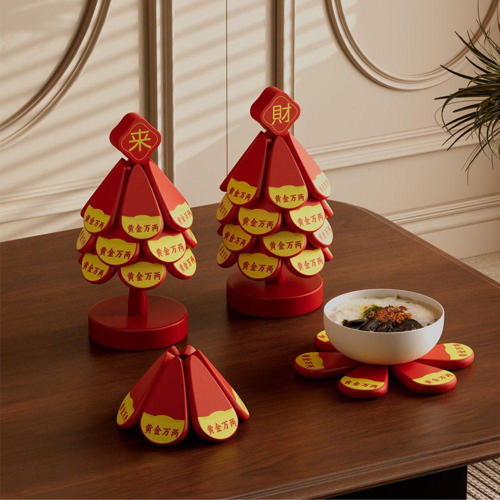 木质圣诞树造型防烫隔热杯垫茶杯