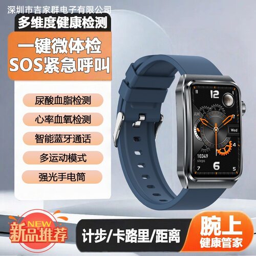 尿酸血脂体温心率血压睡眠监测手电筒计步智能手表语音助手TK73