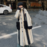大货25冬季新款时尚撞色拼接条纹大衣2D107/8832/P195控288，女装毛呢外套，2D107