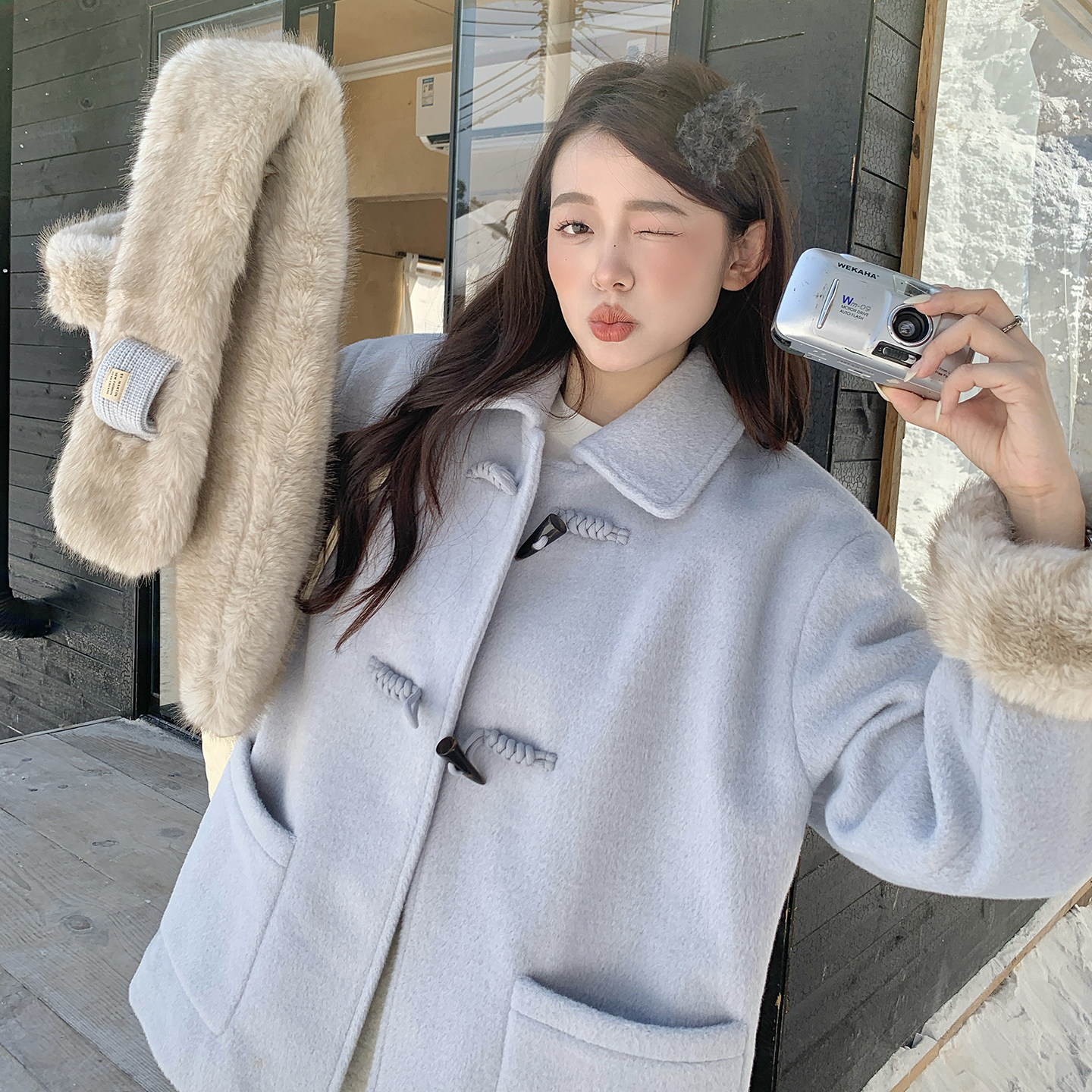 25冬季新款内里加绒配围巾加厚毛呢外套2D107/8541/P210控318,女装毛呢外套,2D107