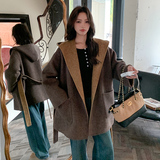 法式复古双面呢大衣女2025年秋冬季新款休闲百搭显瘦连帽毛呢外套，女装毛呢外套，2D107