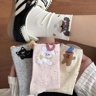 儿童袜子秋季新款小狗袜子女童ins潮袜吸汗中筒袜可爱卡通韩系袜