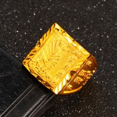 越南沙金戒指男士 马到成功霸气镀黄金戒子可调节指环久不退色