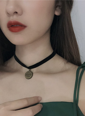日系复古瓶盖项圈choker颈链短款韩国原宿黑色锁骨链项链锁项圈