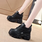 厚底内增高女鞋 加绒黑色松糕底休闲老爹鞋 7cm小个子2022新款 冬季