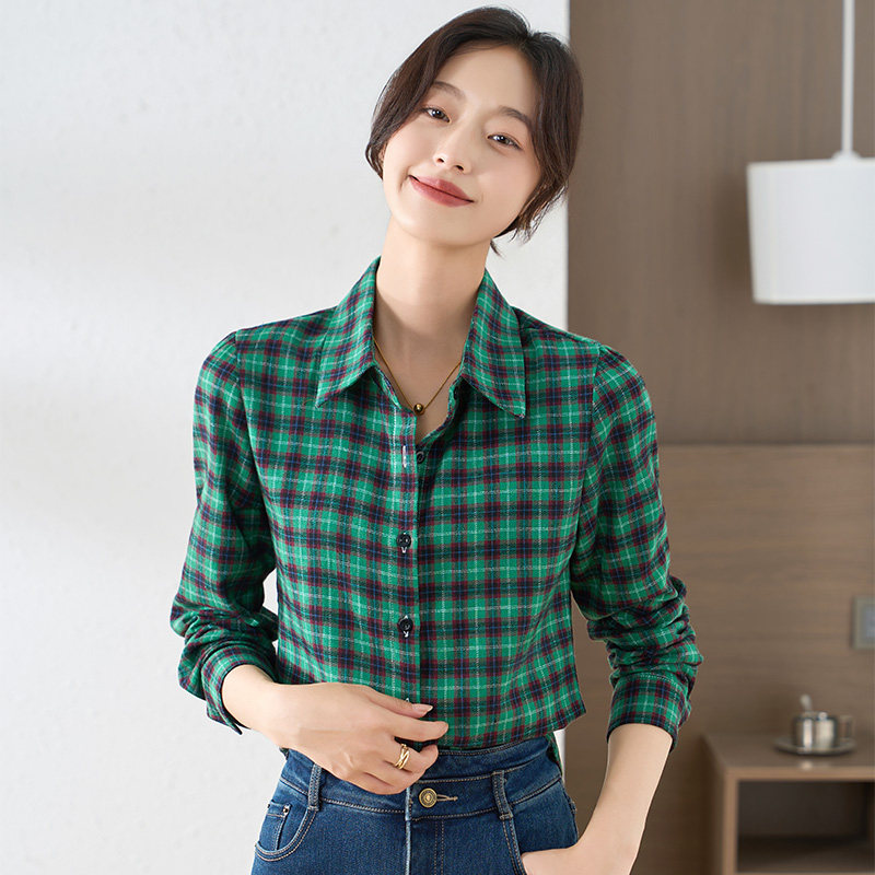 纯棉磨毛格子衬衫女2026新款韩版百搭条纹宽松上衣长袖妈妈衬衣潮