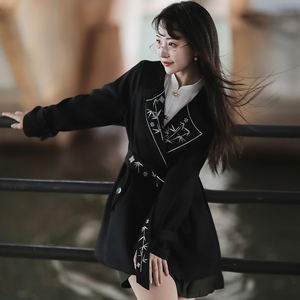 竹枝辞原创改良汉服中国风汉元素日常少女毛呢大衣外套新中式风衣