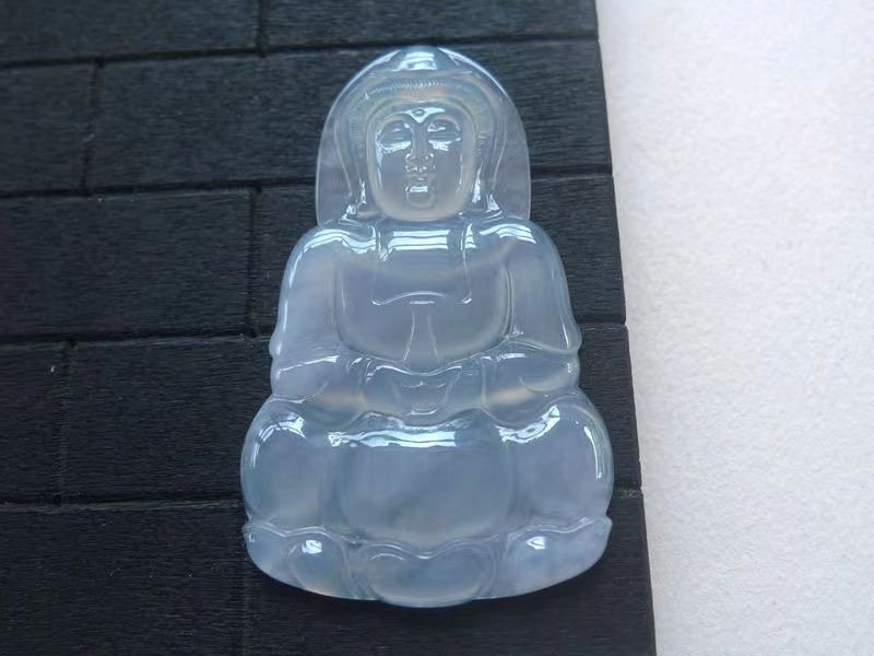 天然翡翠a货 揭阳阳美玉石冰种透光种足雕刻精致观音玉坠挂件吊坠