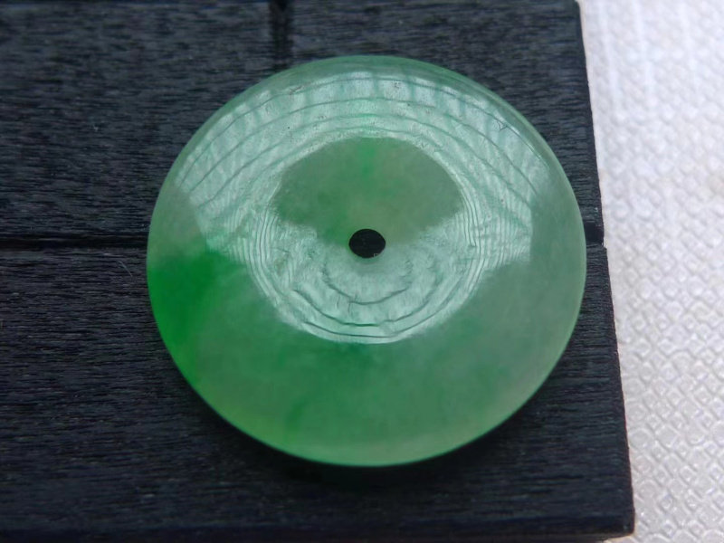 天然翡翠a货 揭阳阳美冰种透光种足飘阳绿色平安扣玉石珠宝吊坠