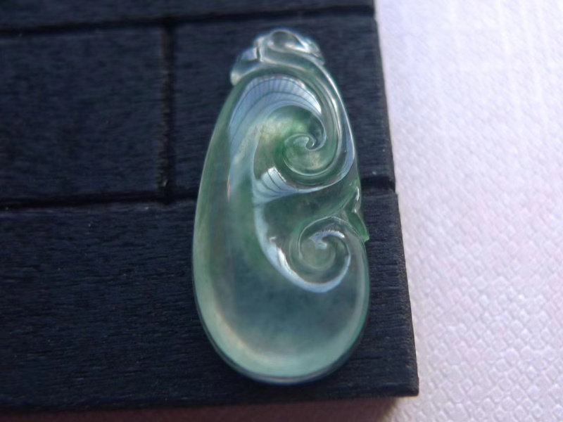天然翡翠a货 揭阳阳美高冰透光雕刻精致精品如意挂件吊坠