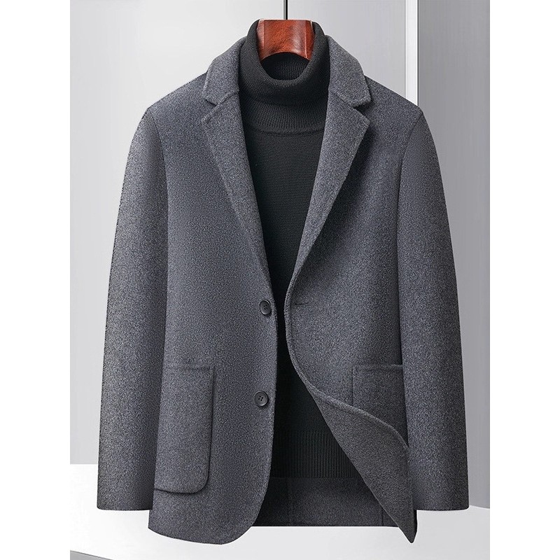 舒适男士加厚双面毛呢西服2025秋冬新款男装中年商务休闲脱卸内胆