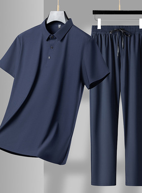 舒适polo衫短袖男爸爸夏季防晒套装运动男装中老年休闲短袖POpolo