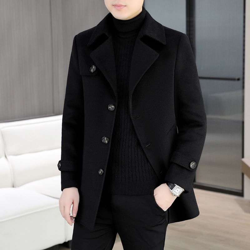 舒适羊毛呢外套男士短款双面尼大衣2024秋冬新款男装加厚羊绒呢子