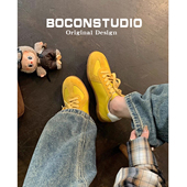 韩系复古黄色德训鞋 女春秋新款 内增高运动休闲板鞋 真皮 阿甘鞋 子