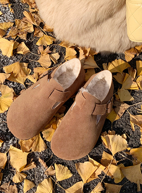 三喜同款全包勃肯鞋加绒毛毛鞋女秋冬大棉鞋雪地靴真皮厚底博肯鞋