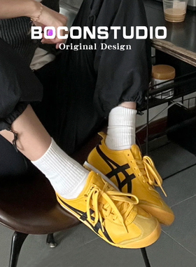 真皮！美式复古黄色德训鞋女春秋新款内增高运动休闲板鞋阿甘鞋子