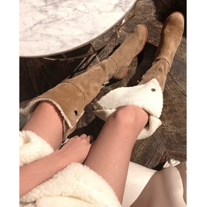 清仓伴价~过膝长筒靴女2025冬季平底长靴保暖加绒羊羔毛雪地靴子
