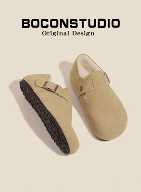 勃肯鞋女足弓支撑秋冬加绒毛毛鞋东北棉鞋雪地靴厚底全包博肯单鞋