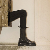 全牛皮 mona真皮马丁靴女秋冬中筒烟筒靴厚底内增高切尔西短靴子