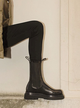 全牛皮~mona真皮马丁靴女秋冬中筒烟筒靴厚底内增高切尔西短靴子