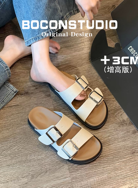 【限时78】真皮勃肯凉拖鞋女夏外穿足弓支撑凉拖大码一字带拖鞋子