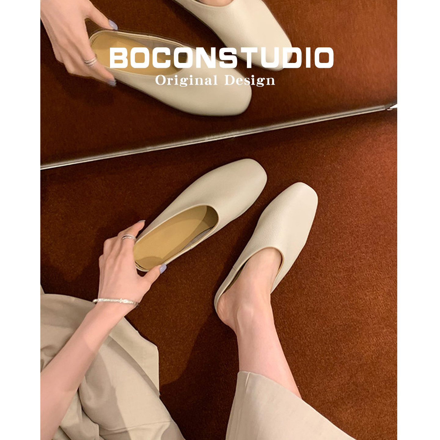 限时78~真皮包头拖鞋一脚蹬软面女春夏外穿半拖鞋方头平底穆勒鞋