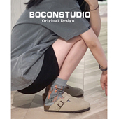 牛皮版 子 外穿带足弓支撑博肯厚底半拖鞋 真皮勃肯鞋 男女春秋新款