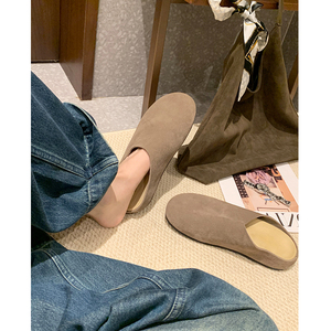 新品半价89~ROW风勃肯鞋女外穿春秋半拖一脚蹬穆勒鞋真皮厚底拖鞋