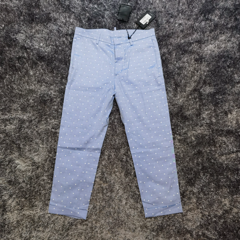 特价D2次方DSQUARED2 男士经典雅痞蓝色波点中腰修身九分裤休闲裤