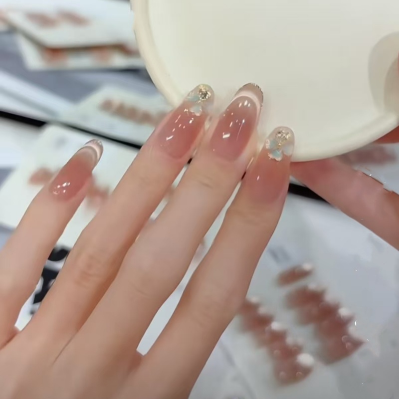 纯手工中长款法式猫眼穿戴甲