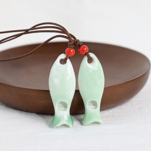 锦鲤口哨项链小清新陶瓷鱼吊坠情侣款 创意个性 毛衣链女 可吹响