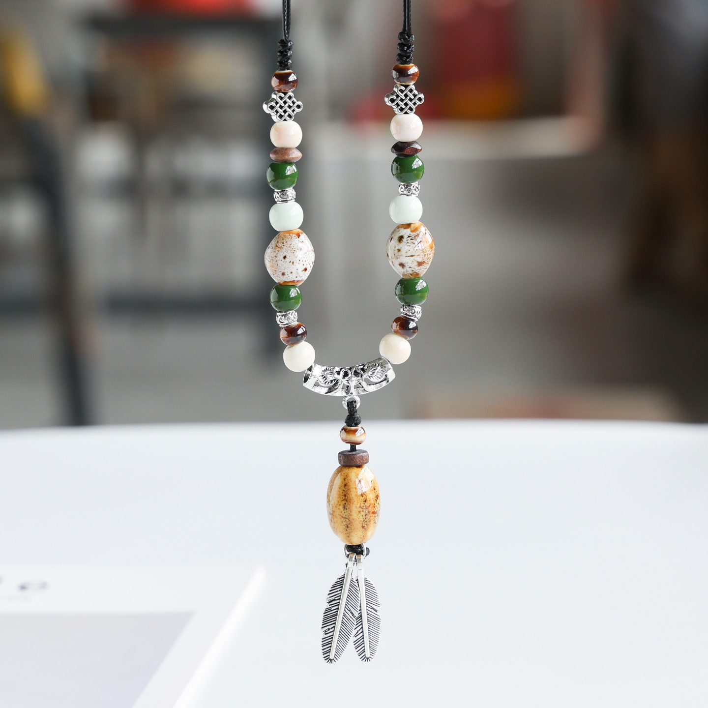 景德镇陶瓷项链瓷珠编织毛衣链民族风汉服旗袍配饰新中式古风吊坠