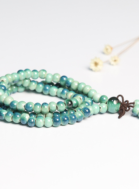 民族风禅意念珠佛珠陶瓷手链男景德镇瓷珠串珠手串女情侣学生首饰