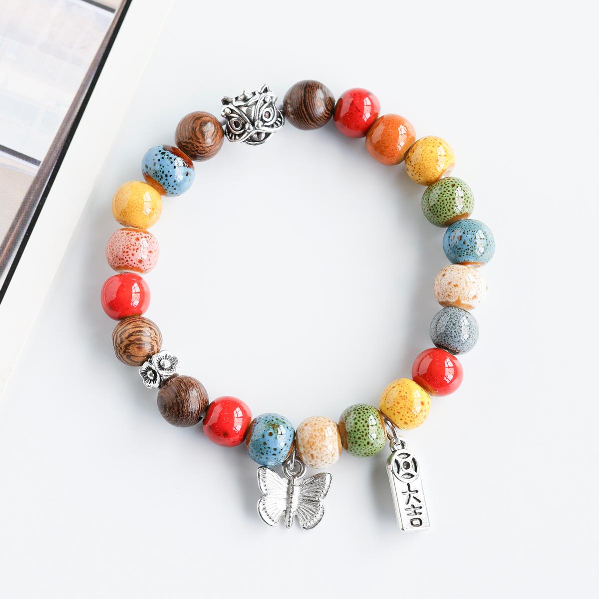 民族风醒狮国风手串景德镇陶瓷手链瓷珠串珠手饰情侣手绳摆摊货源