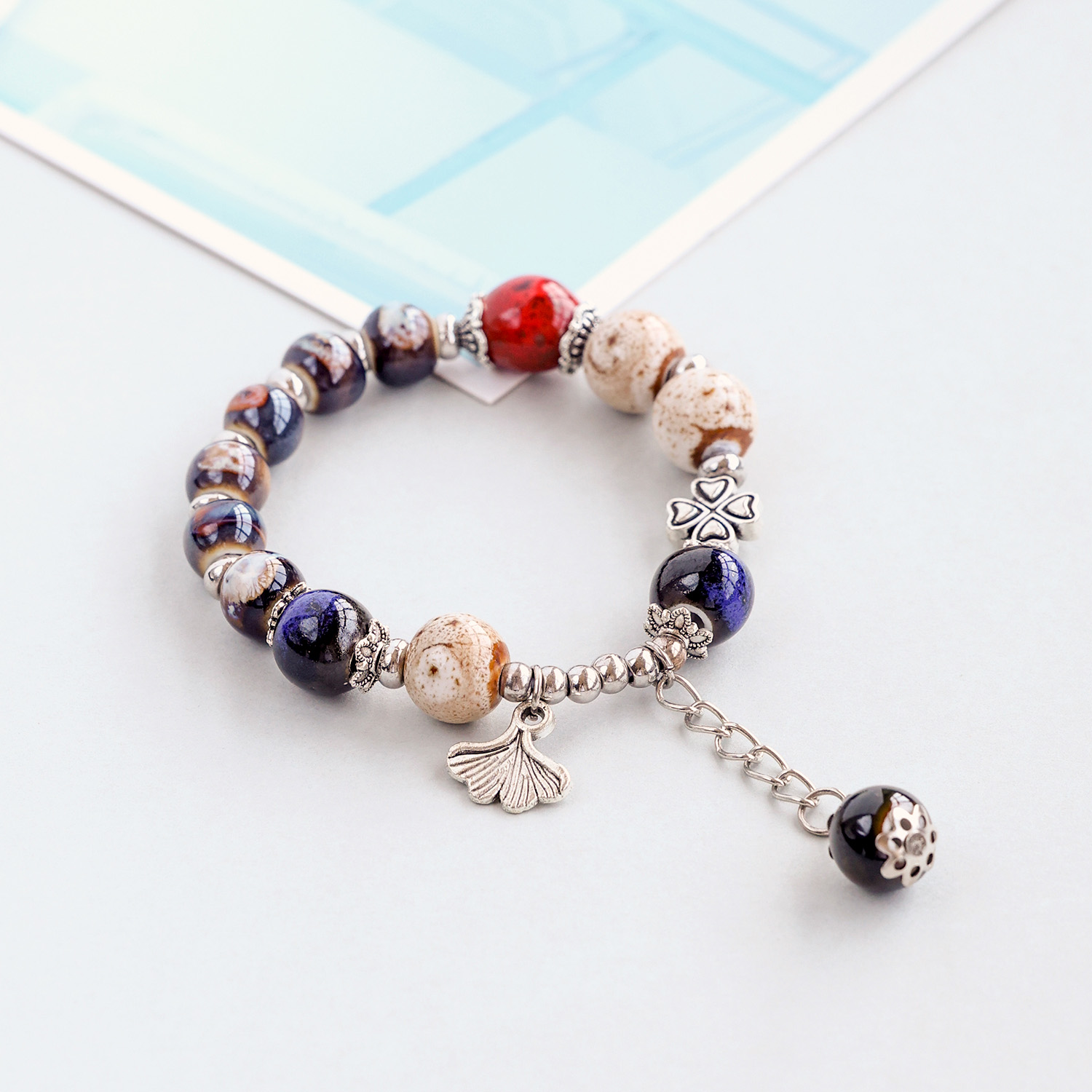 中式民族风首饰景德镇瓷珠手串陶瓷串珠手链文艺复古时尚学生手饰