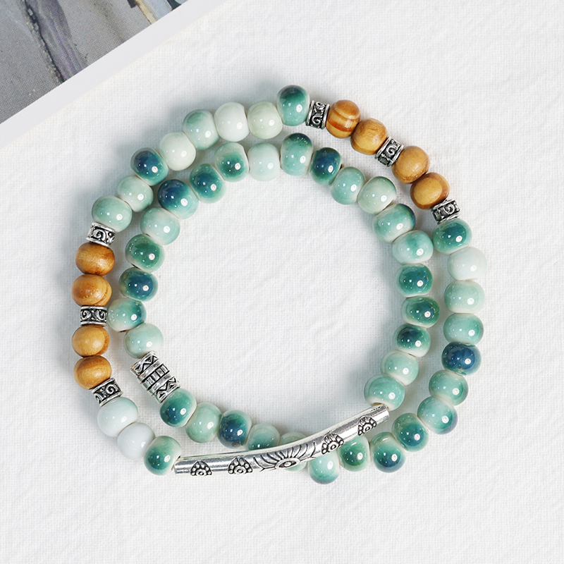 国潮复古风景德镇陶瓷手串禅意双层手链女男生情侣款瓷珠手钏新款