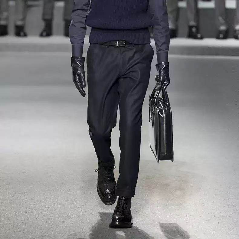 2024年秋冬毛呢男裤黑色小脚裤休闲锥形裤韩版厚百搭修身羊毛长裤