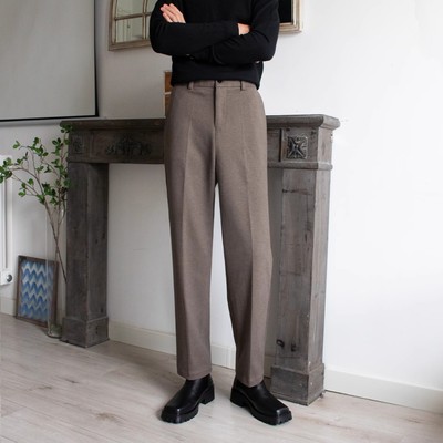 垂感男士秋冬加厚毛呢裤子宽松阔腿裤西裤直筒裤搭配靴休闲长裤男