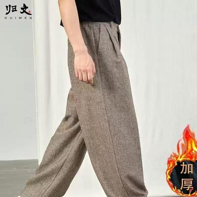 秋冬羊毛裤男加厚保暖西裤直筒男裤长裤休闲裤人字纹毛呢裤子男潮