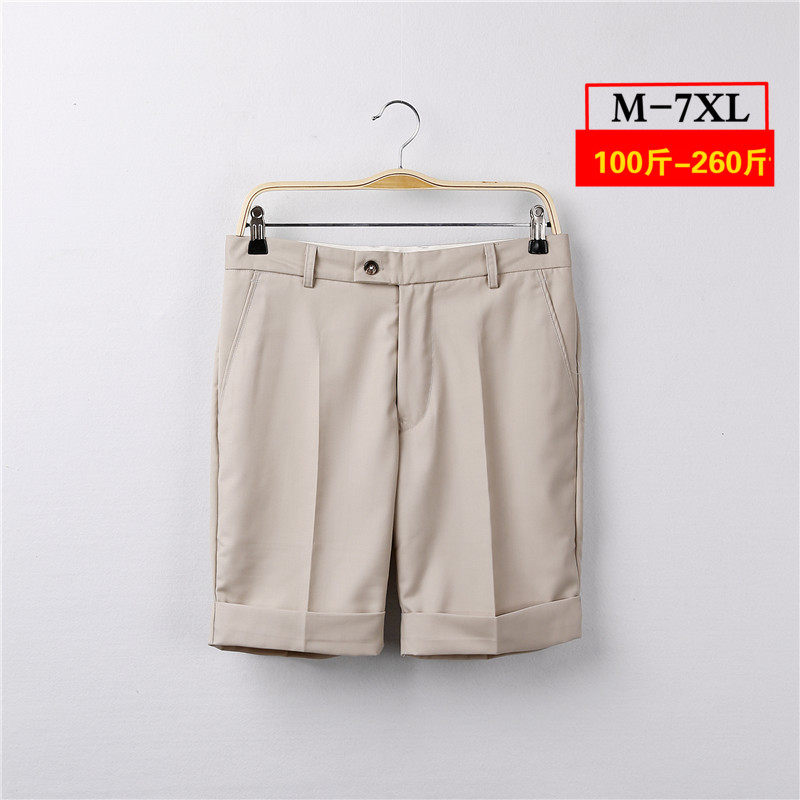 ins同款米色男士大码西装短裤 超大号修身潮流街拍五分休闲裤胖子