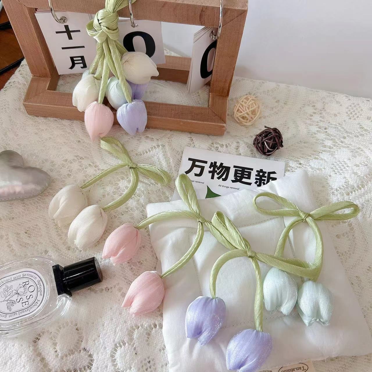 郁金香花苞布艺温柔长款双边丝带花DIY百搭手机链发饰材料配件