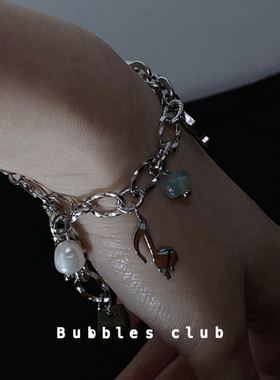 BubblesClub熔音系列熔岩音符手链甜酷钛钢透明感水晶石小众手饰