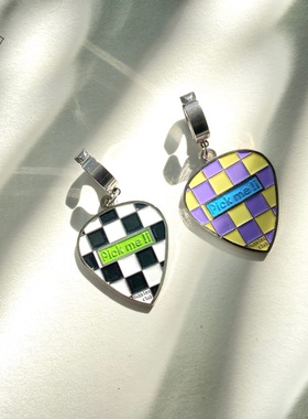 BubblesClub Pickme系列原创棋盘格金属吉他拨片耳环耳夹音乐节