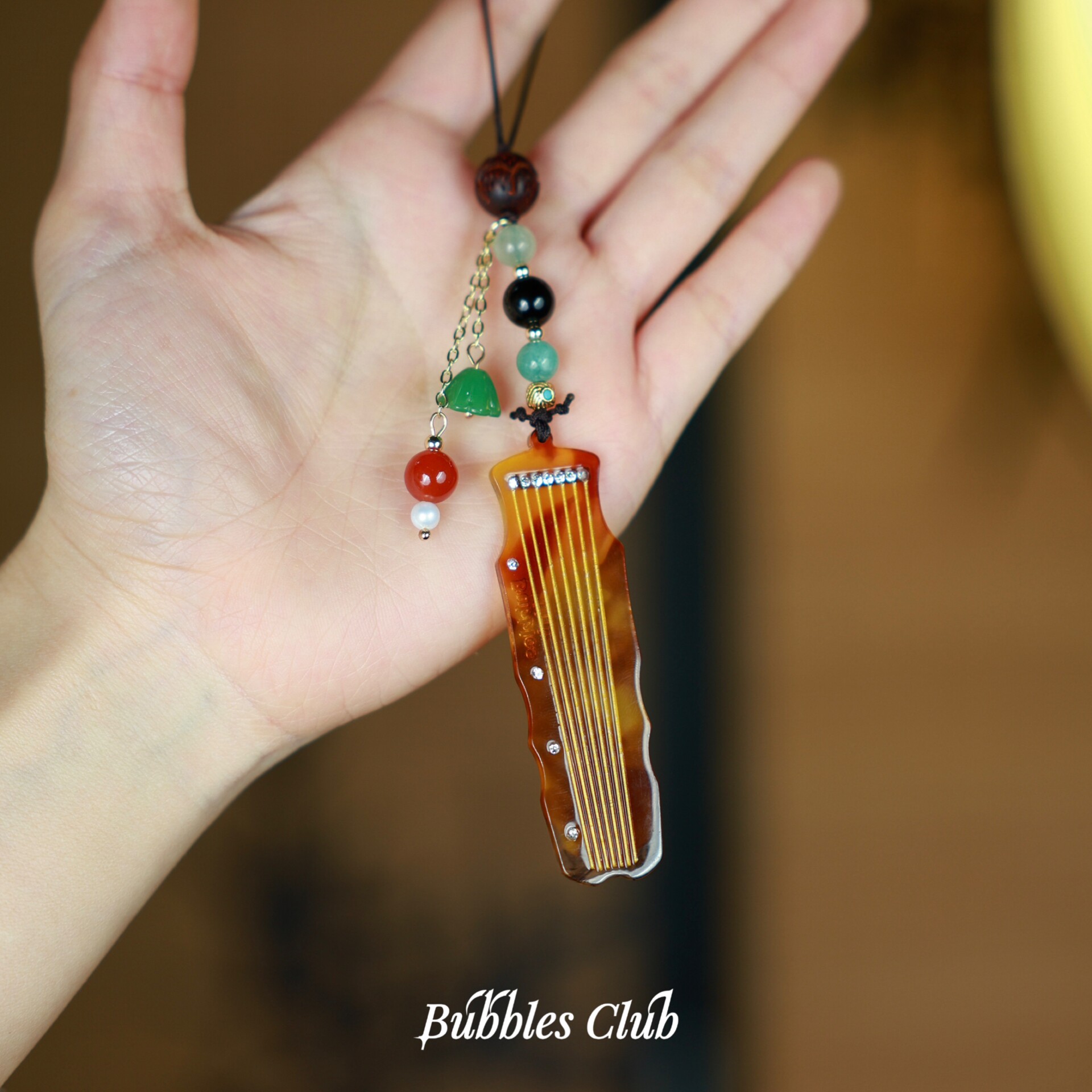 BubblesClub《丝桐长乐》古琴玉石手机链吊坠挂件民乐手工配饰