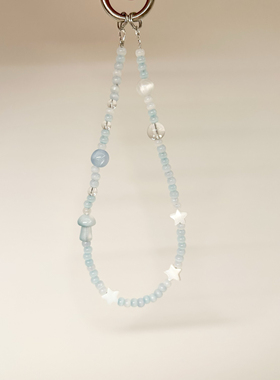 purple forest原创*蓝色岛屿.天然贝壳星琉璃手机链拍立得ccd挂件